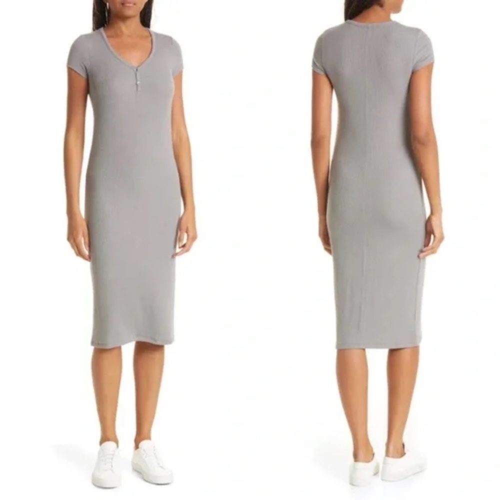 NWT ATM Anthony Thomas Melillo Stretch Modal Ribbed Midi Dress In Snake Size L